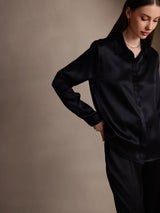 [Noir] SilkSilky-FR 19Momme Manches longues Col à Revers Femme Chemise 005