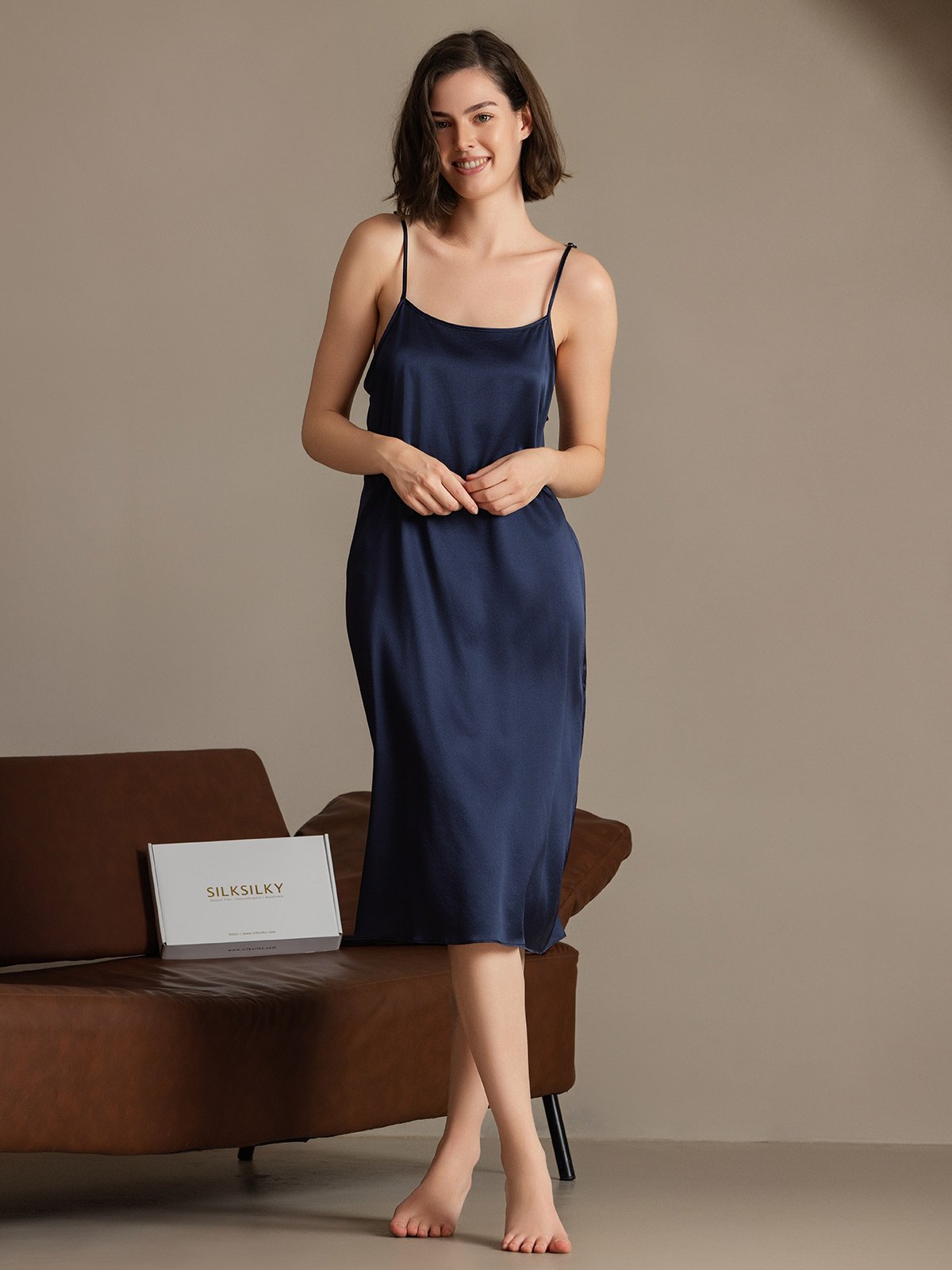 [Bleu Foncé] SilkSilky-FR 19Momme Soie Dress 003