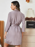 SilkSilky FR Pure Soie Manches longues Nightgown&Robe Set Gris 002