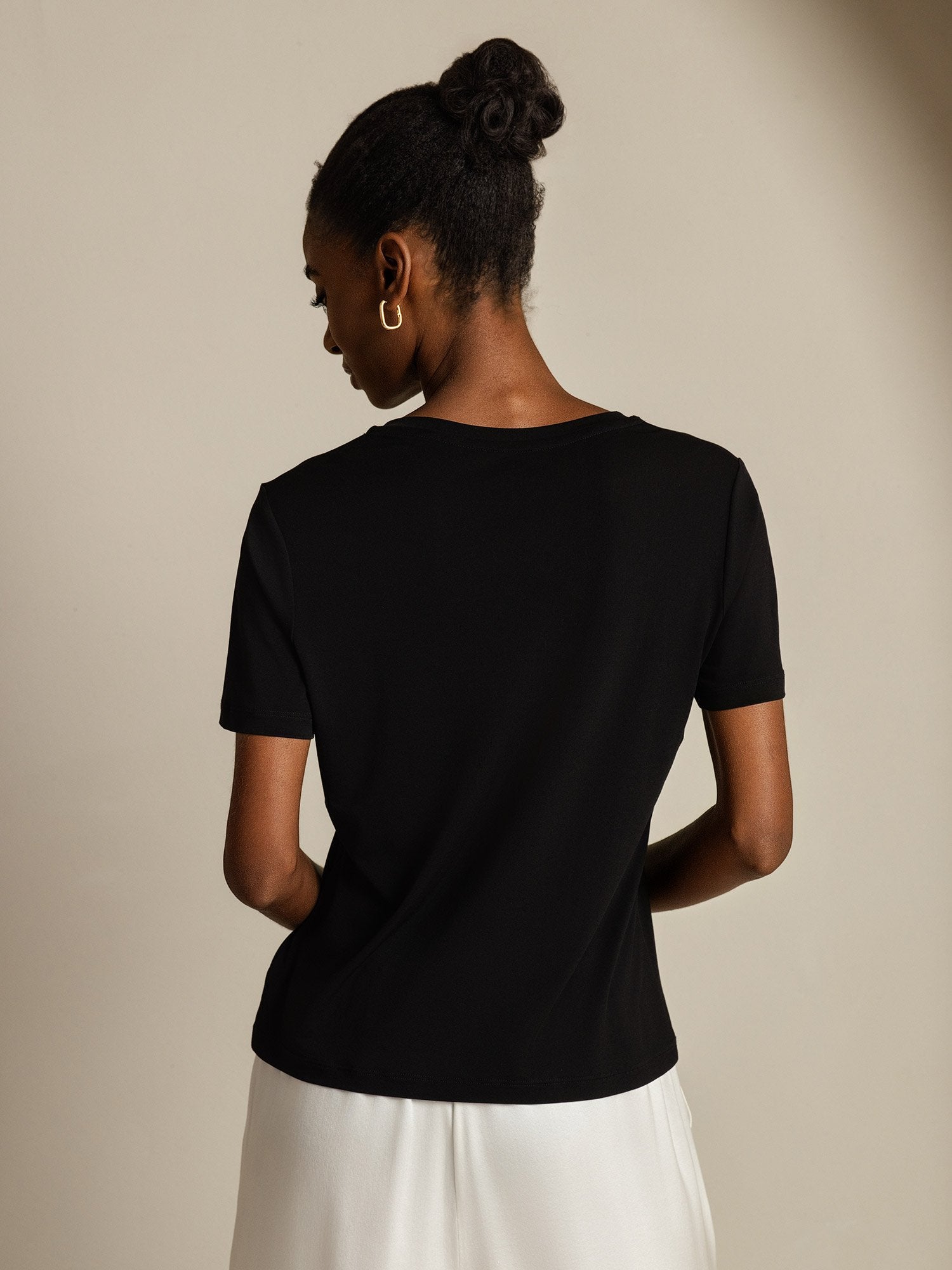 [Noir] SilkSilky-FR Soie Womens T-Shirt 002