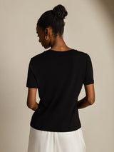 [Noir] SilkSilky-FR Short Sleeve V Neck Femme T-Shirt 002