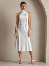 [Blanc] SilkSilky-FR Sleeveless Tie Neck Robes 004