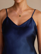 [Bleu Foncé] SilkSilky-FR Sleeveless V Neck Top À Fines Brides 003