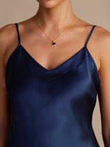 [Bleu Foncé] SilkSilky-FR Sleeveless V Neck Top À Fines Brides 003