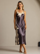 [Gris Pourpre] SilkSilky-FR Sleeveless V Neck Chemises de nuit 003