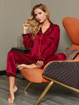 [Rouge Vineux] SilkSilky-FR Long Sleeve Lapel Collar Femme Pyjamas 002