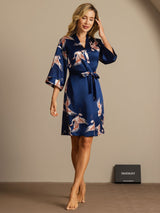 [Bleu Foncé] SilkSilky-FR 3/4 Sleeve Femme Peignoir 005