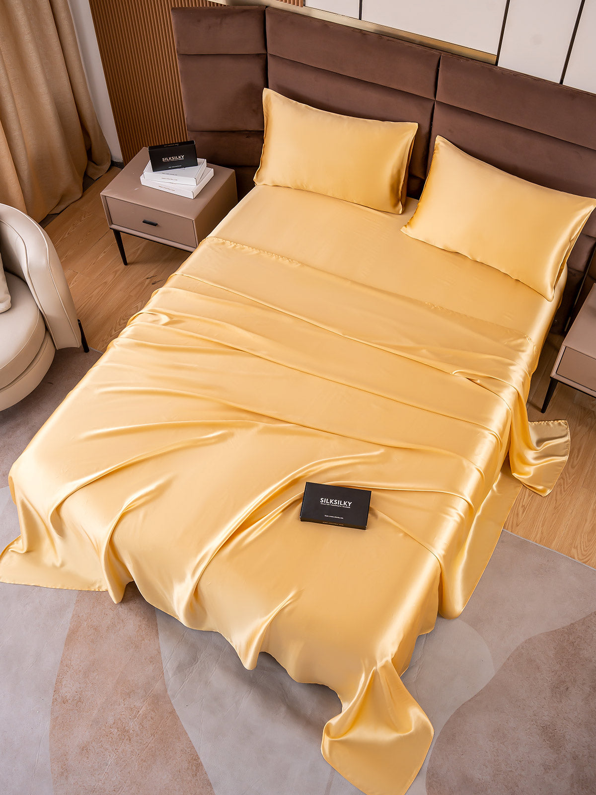 SilkSilky FR 19Momme Pure Soie Bedding Set Champagne 003