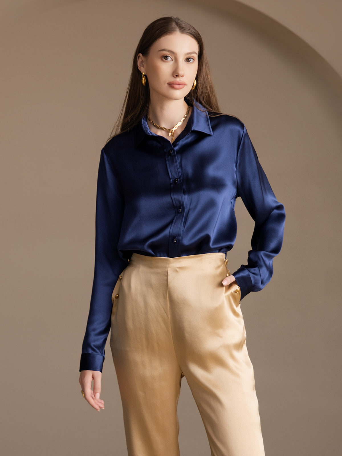 [Champagne] SilkSilky-FR 19Momme Soie Womens Pants 009