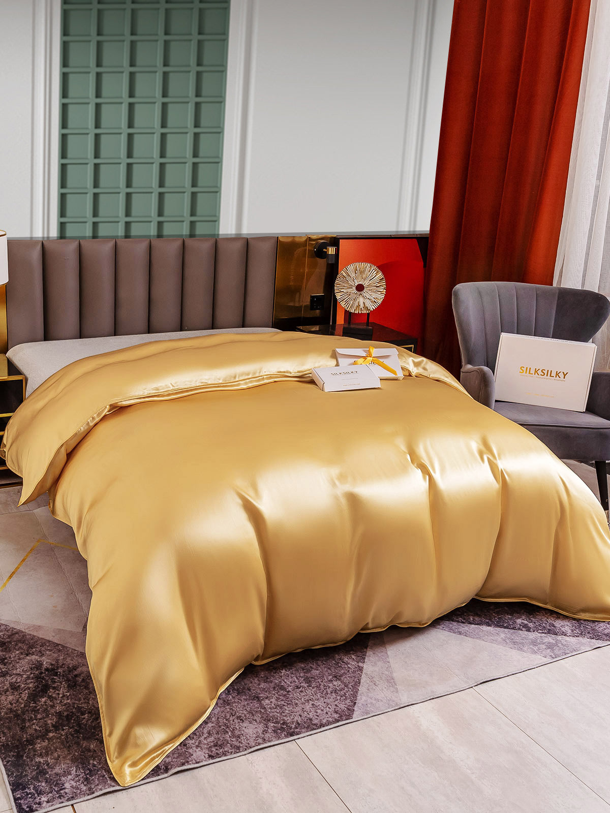 SilkSilky-FR 25Momme Pure Soie Duvet Cover Champagne 002