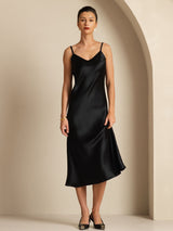 [Noir] SilkSilky-FR Sleeveless V Neck Robes 004