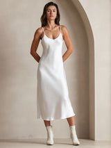 [Blanc] SilkSilky-FR Sleeveless V Neck Robes 003