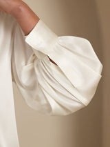 [Blanc] SilkSilky-FR 19Momme Long Sleeve Round Neck Blouse 005