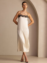 [Beige Riz] SilkSilky-FR Spaghetti Strap Square Neck Robes 005