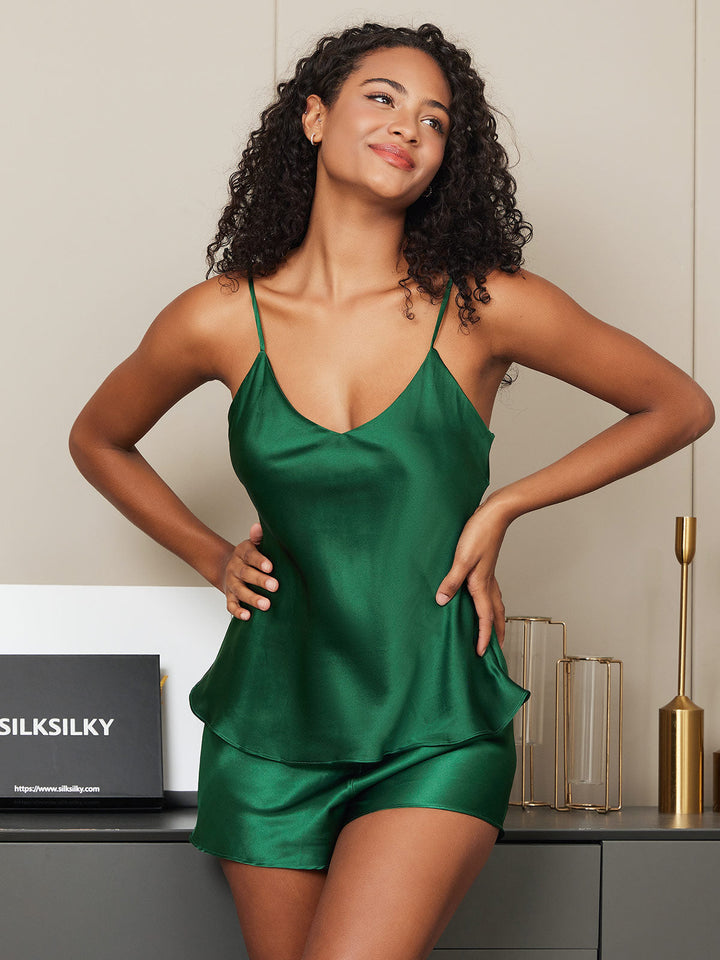 Ensemble pyjama soie camisole bretelles réglables short