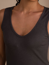 [Gris] SilkSilky-FR Sleeveless Deep V Neck Top À Fines Brides 005