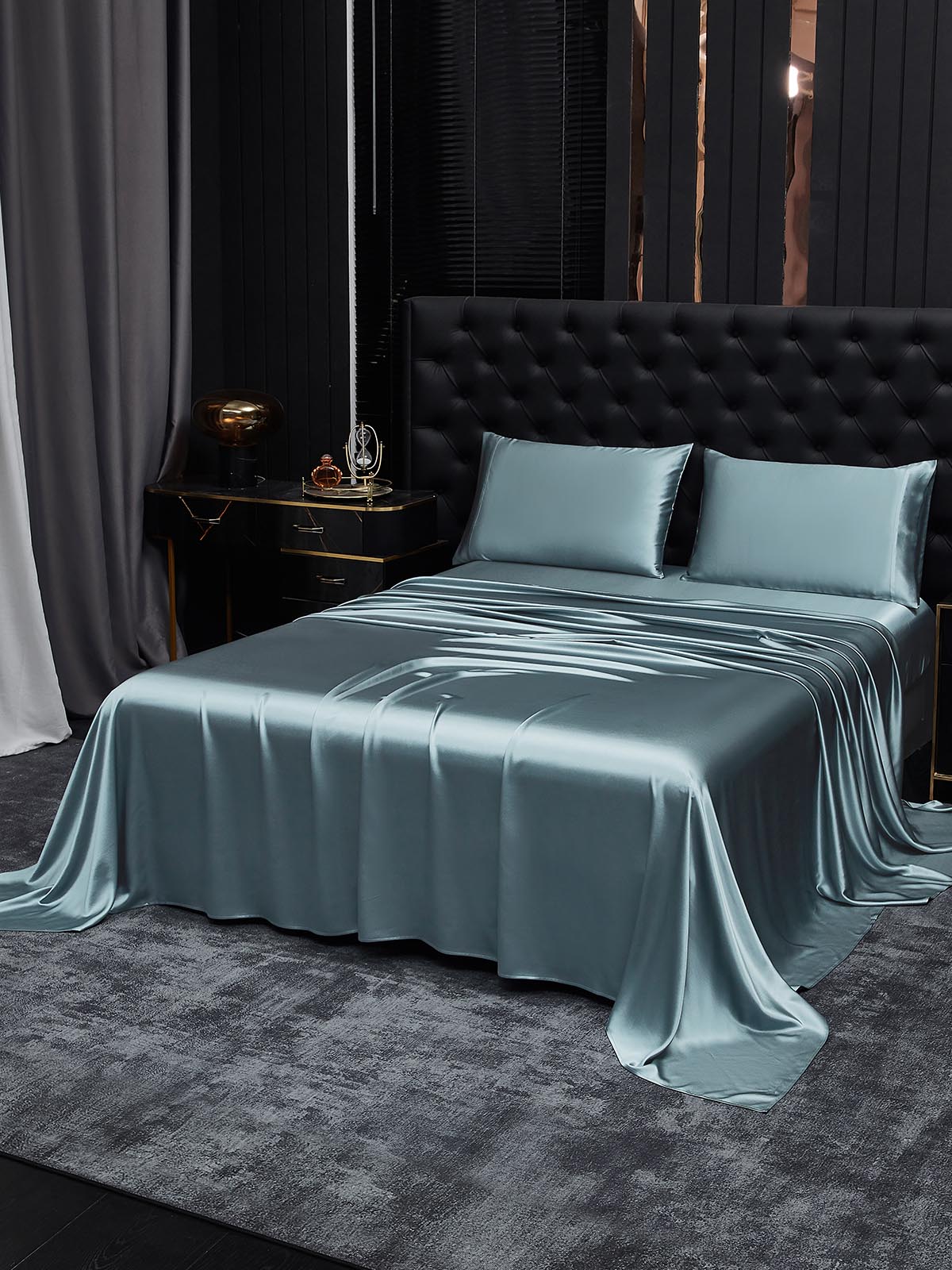 [Bleu Grisâtre] SilkSilky-FR 19Momme Pure Silk Bedding Set 001