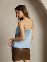 [Bleu Grisâtre] SilkSilky-FR Spaghetti Strap Cowl Neck Top À Fines Brides 002