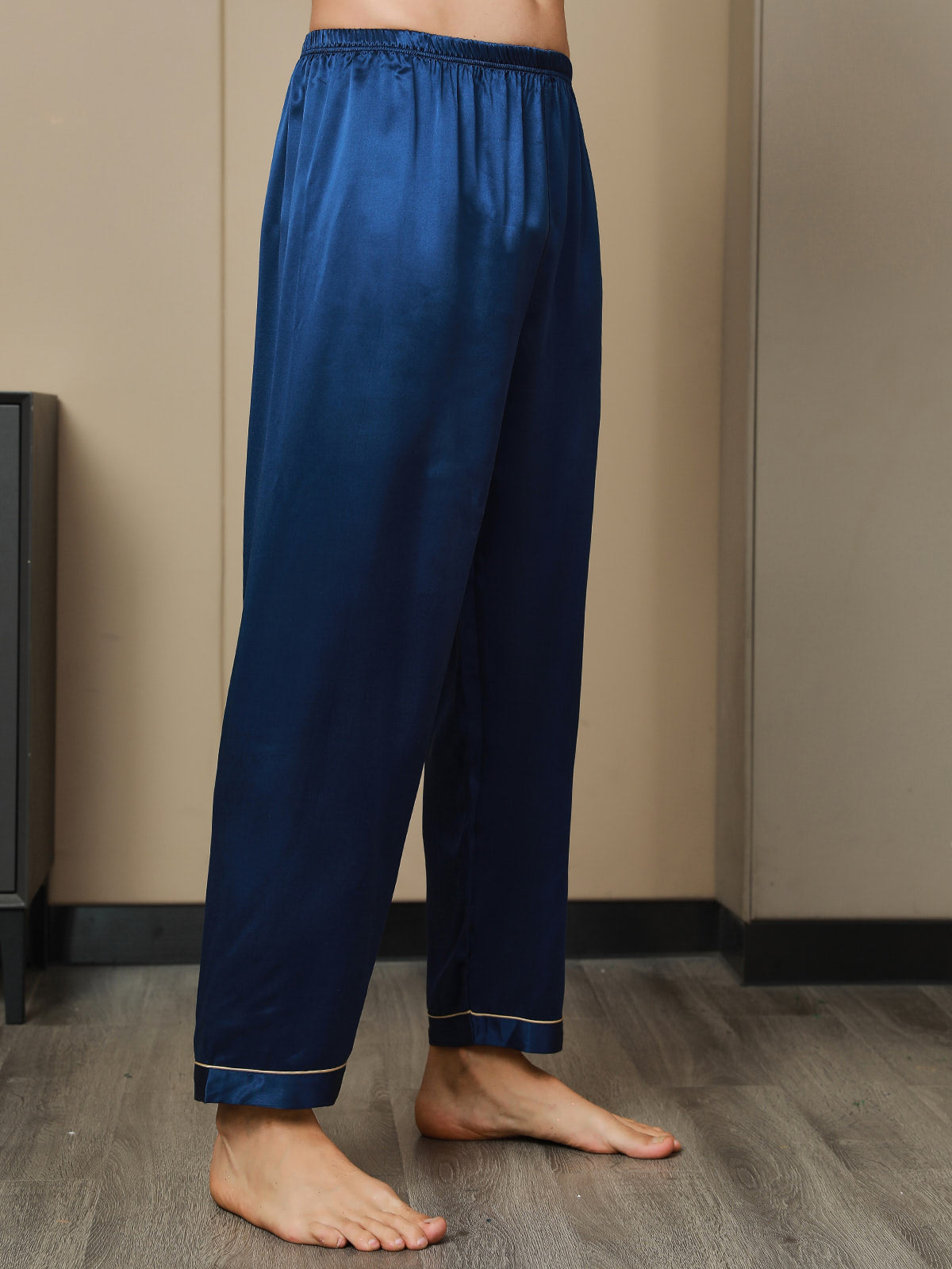 [Bleu Foncé] SilkSilky-FR Pure Soie Mens Sleep Bottoms 005