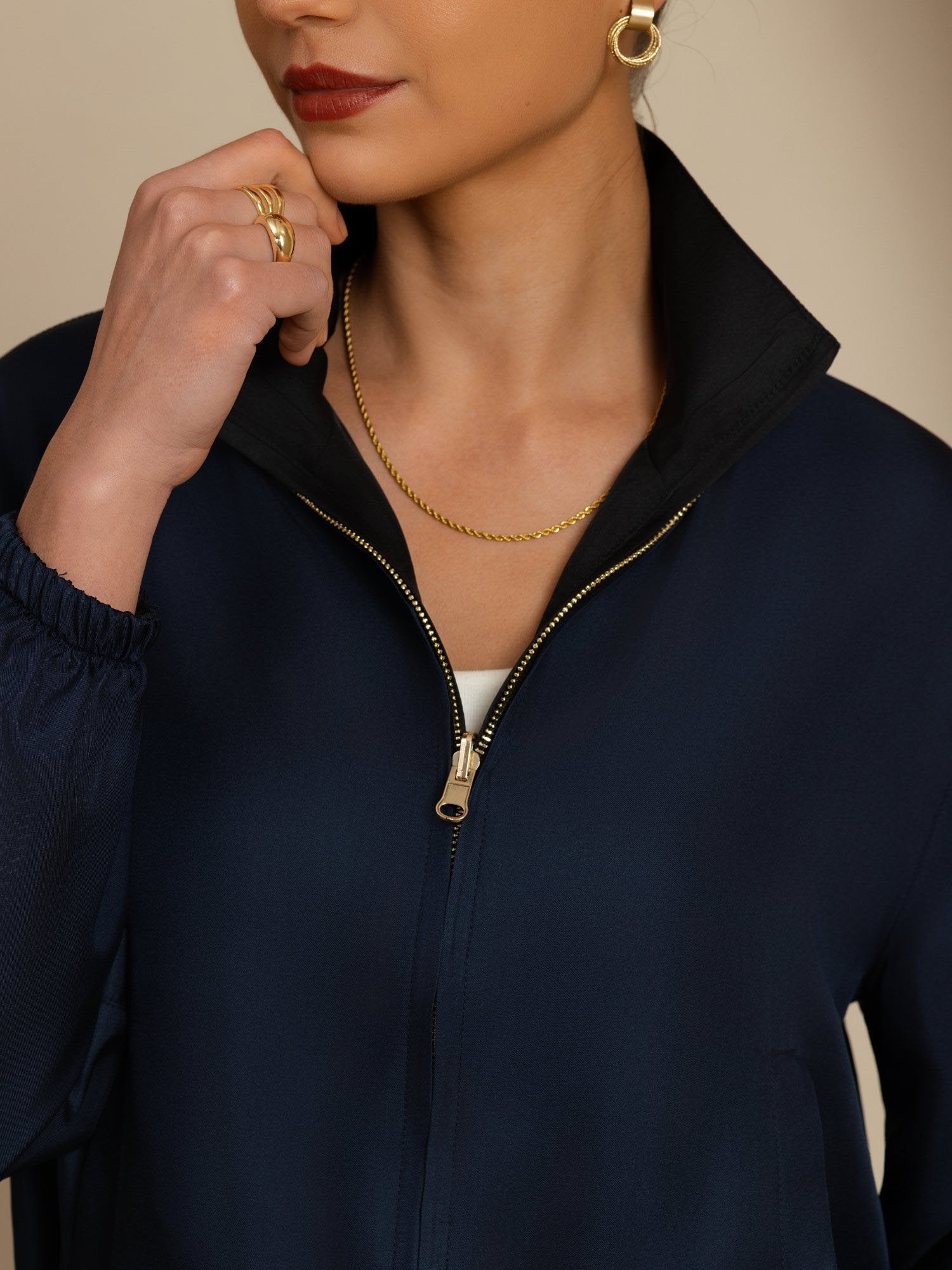 [Noir+BleuFoncé] SilkSilky-FR 18Momme Manches longues Col Montant Femme Manteaux 006