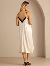[Beige Riz] SilkSilky-FR Spaghetti Strap V Neck Robes 002