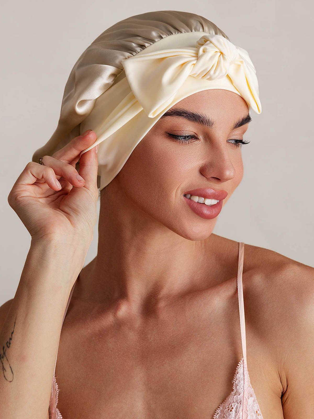 SilkSilky-FR Soie Sleep Cap Beige 005
