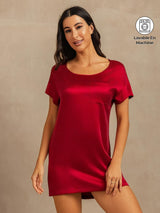 [Rouge Vineux] SilkSilky-FR 19Momme Manches courtes Col Rond Chemises de nuit 001