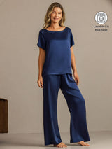 [Bleu Foncé] SilkSilky-FR 19Momme Manches courtes Femme Pyjamas 001