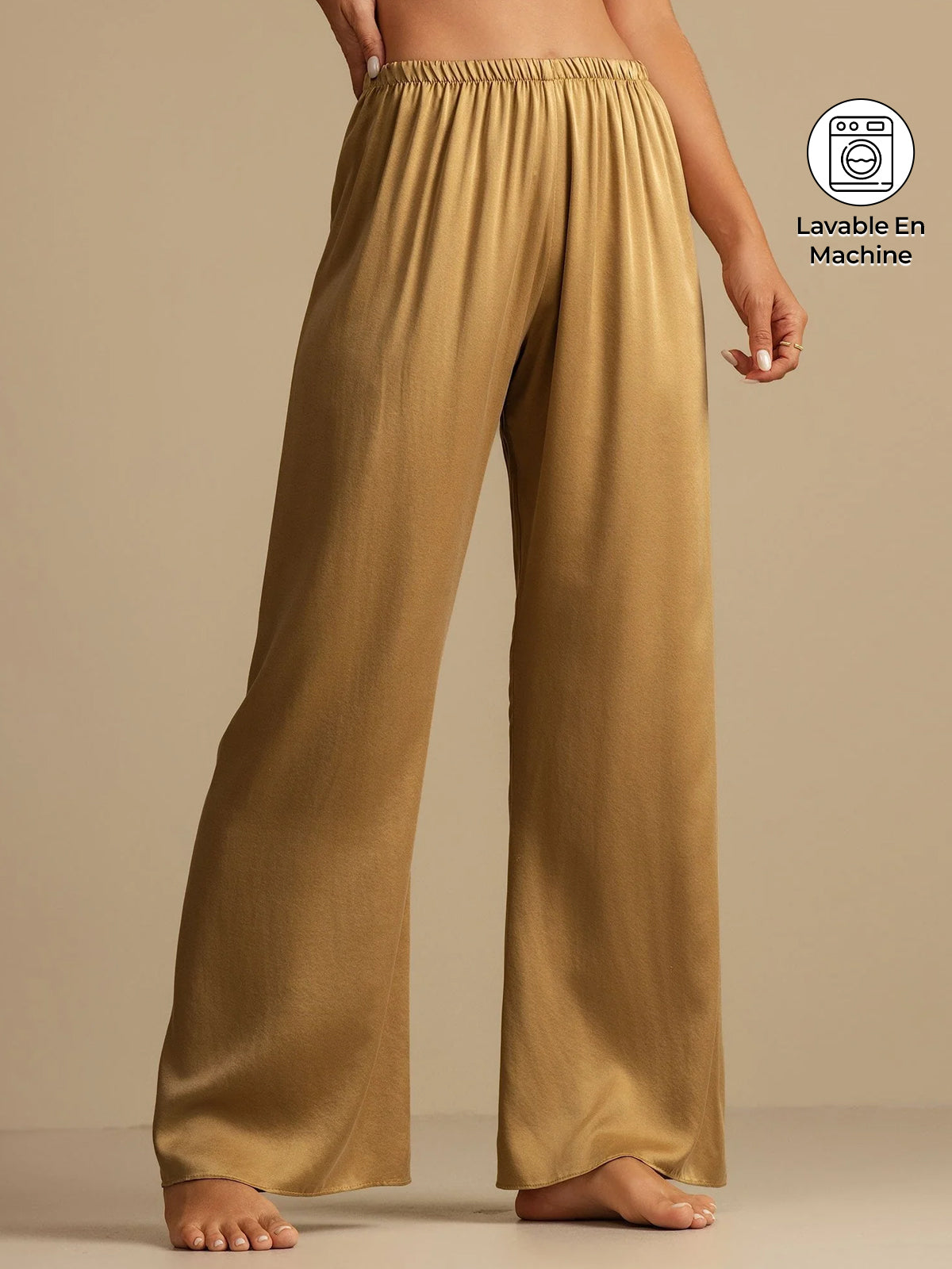 Pantalon de Nuit Femme Large en Soie Lavable 19Momme avec Taille Élastique