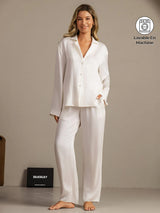 [Blanc] SilkSilky-FR 19Momme Manches longues Col Cranté Femme Pyjamas 001