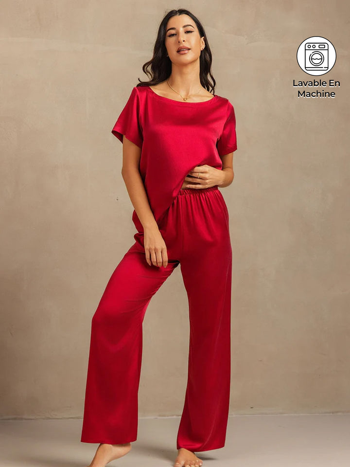 Pyjama soie t-shirt manches courtes pantalon large