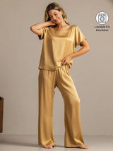 [Tan] SilkSilky-FR 19Momme Manches courtes Femme Pyjamas 001