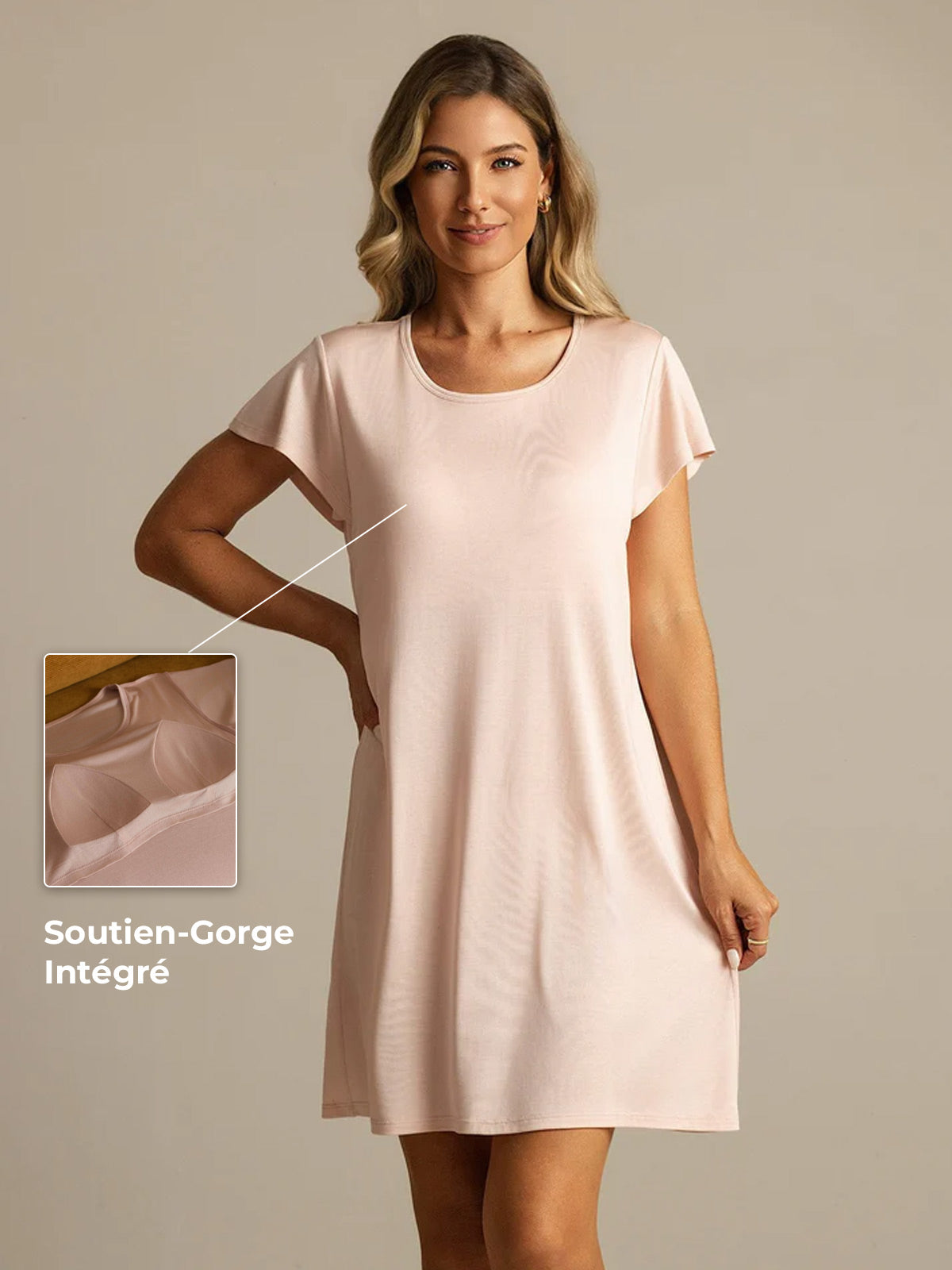 [Rose] SilkSilky-FR Soie Col Rond Chemises de nuit 001,