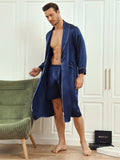 SilkSilky FR Pure Soie Manches longues Mens Robe BleuFoncé 005