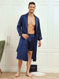 SilkSilky FR Pure Soie Manches longues Mens Robe BleuFoncé 006