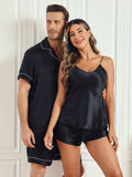 SilkSilky FR Pure Soie Manches courtes Couple Noir 003