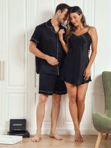 [Noir] SilkSilky-FR Pure Soie Manches courtes Couple 004