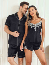 [Noir] SilkSilky-FR Pure Soie Manches courtes Couple 001
