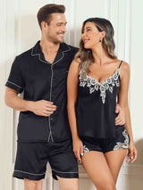 [Noir] SilkSilky-FR Pure Soie Manches courtes Couple 005