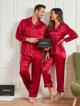 [Rouge Vineux] SilkSilky-FR Pure Soie Manches longues Couple 001
