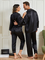 [Noir] SilkSilky-FR Pure Soie Manches longues Couple 002