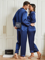 [Bleu Foncé] SilkSilky-FR Pure Soie Manches longues Couple 005