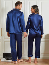[Bleu Foncé] SilkSilky-FR Pure Soie Manches longues Couple 002