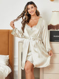 SilkSilky FR Pure Silk Long Sleeve Nightgown&Robe Set VertMenthe 001