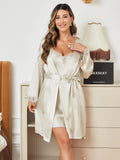 SilkSilky FR Pure Silk Long Sleeve Nightgown&Robe Set VertMenthe 003