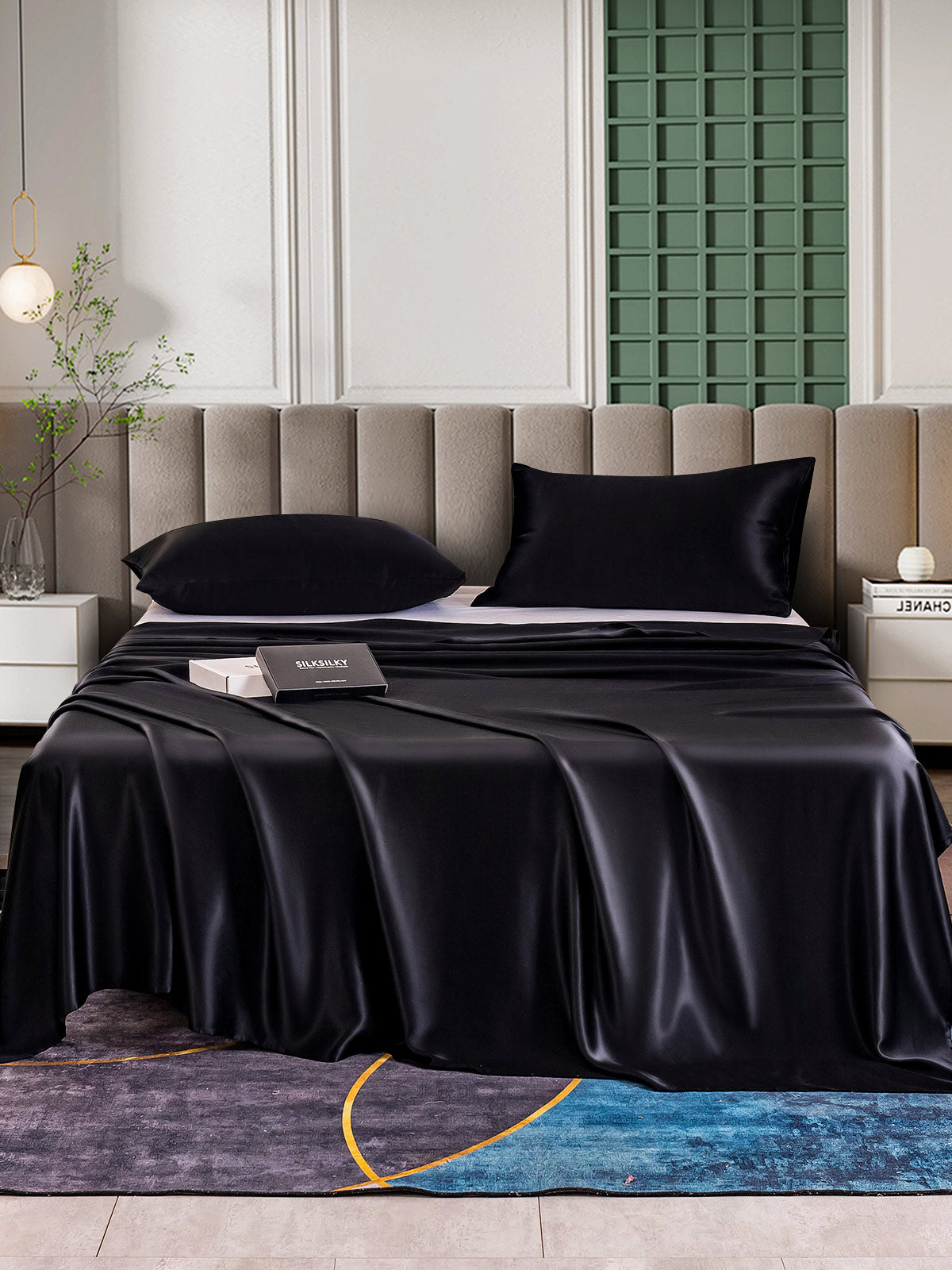 SilkSilky FR 25Momme Pure Soie Bedding Set Noir 001