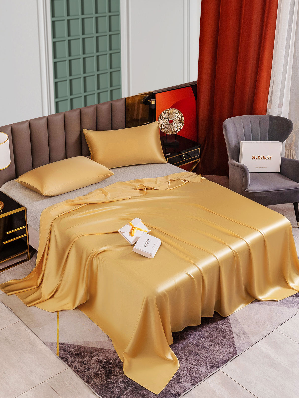 SilkSilky FR 25Momme Pure Soie Bedding Set Champagne 004