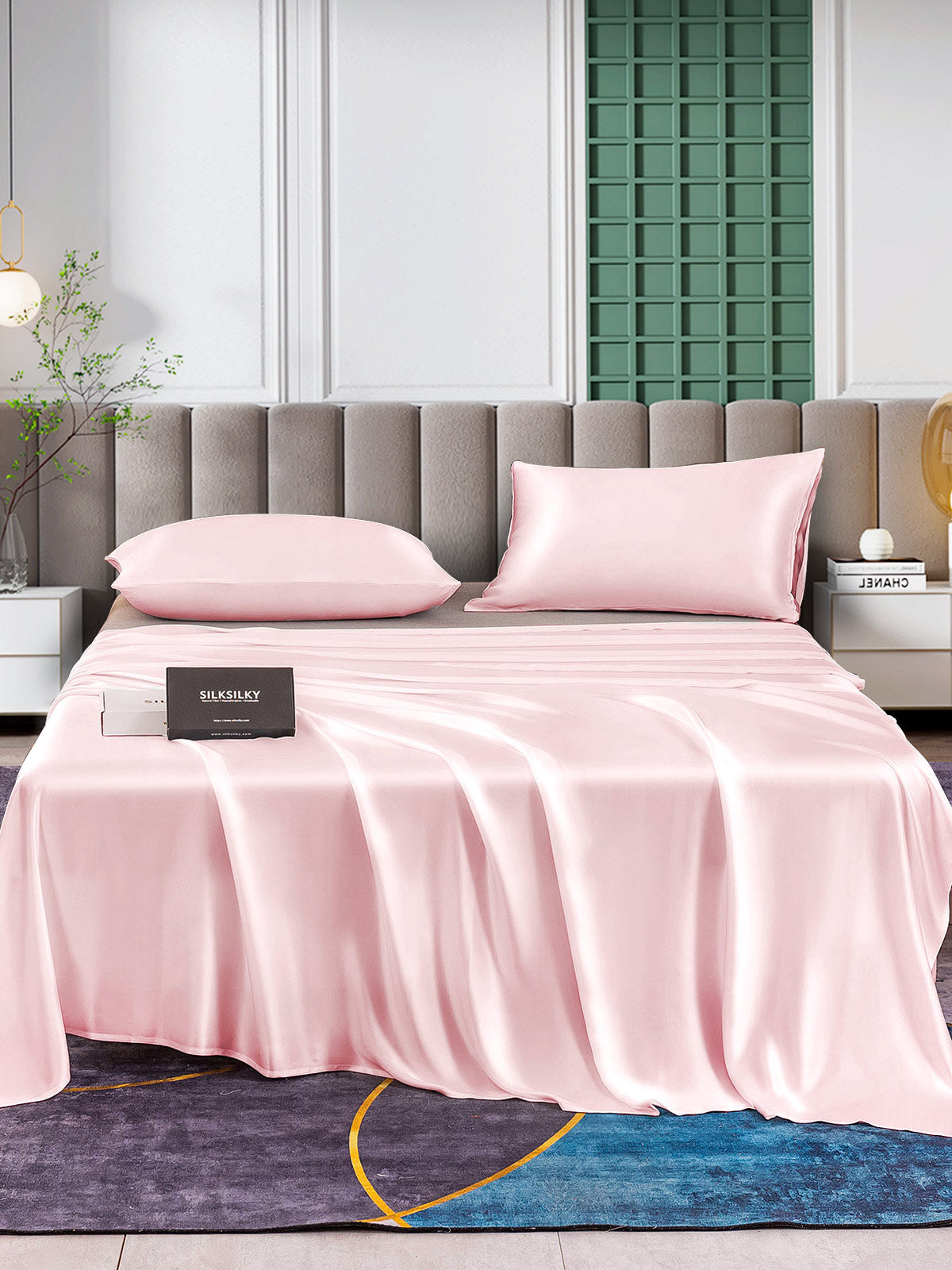 SilkSilky FR 25Momme Pure Soie Bedding Set Rose 001