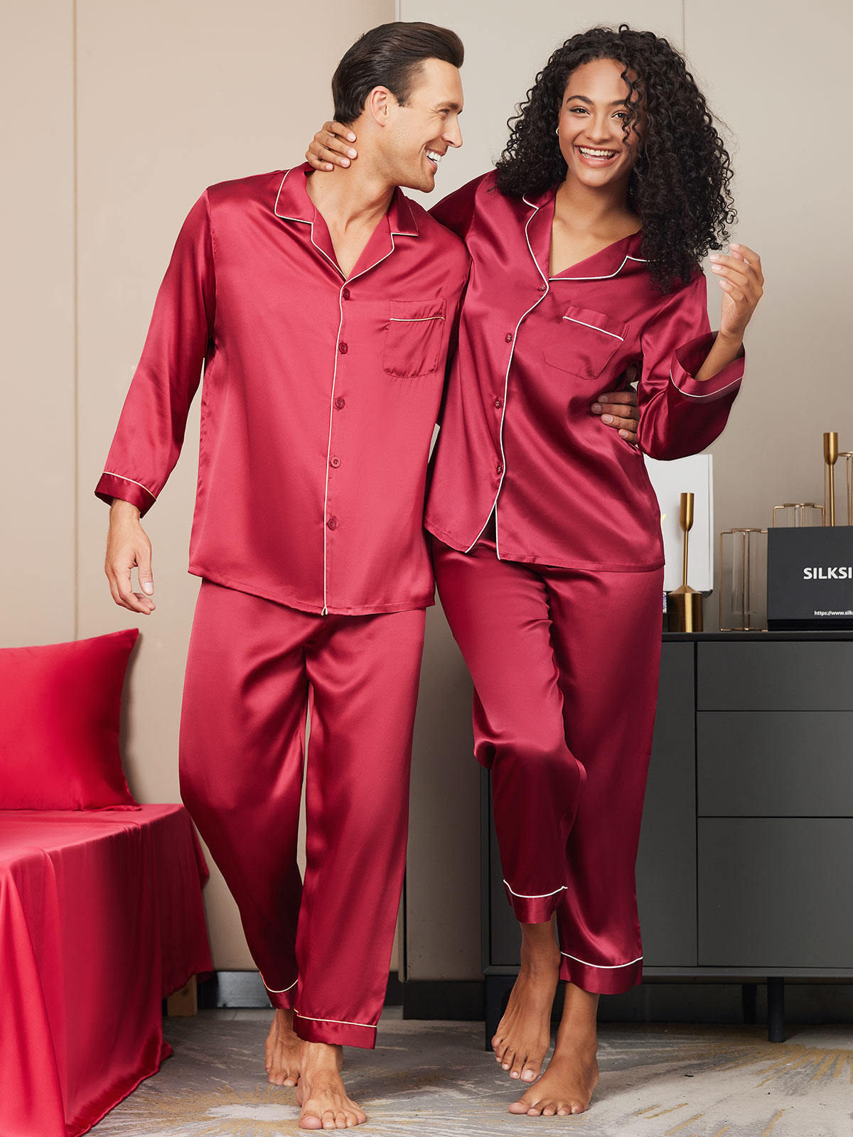 SilkSilky FR Pure Soie Manches longues Couple RougeVineux 004