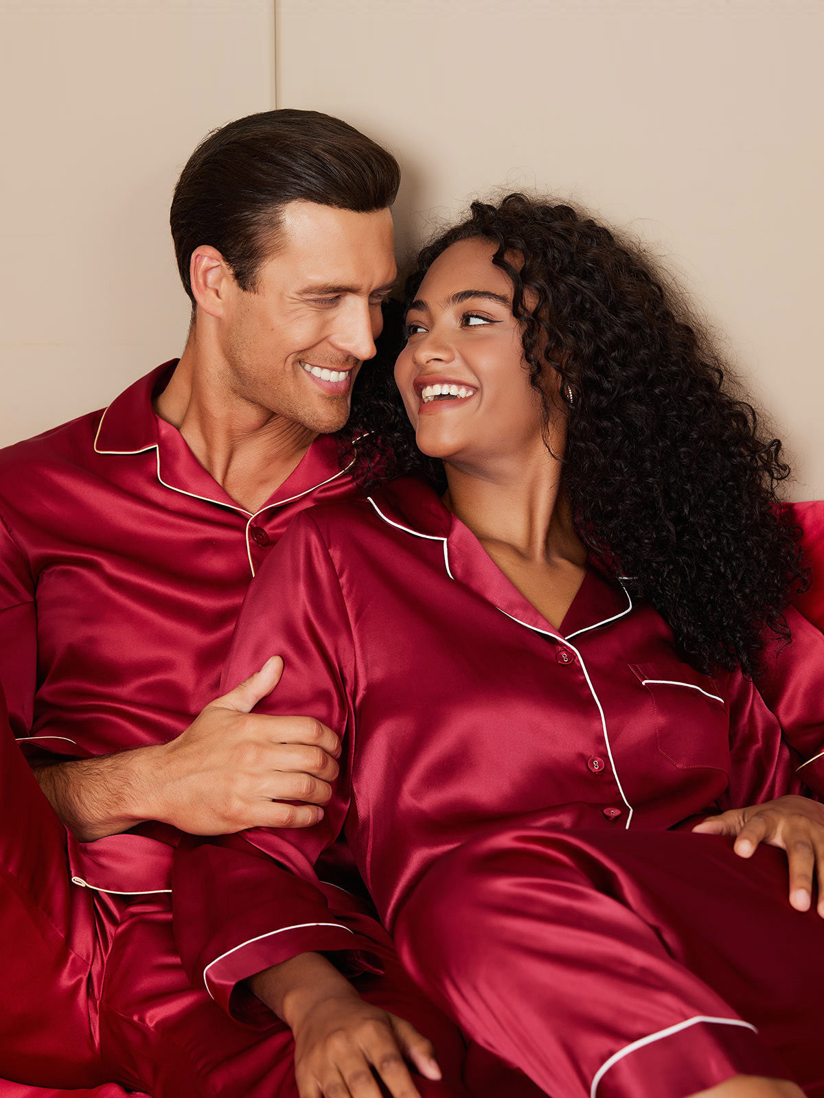 SilkSilky FR Pure Soie Manches longues Couple RougeVineux 001